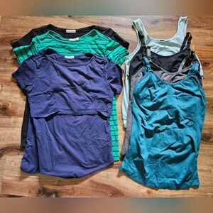 Nursing Friendly Short Sleeve Tee Set - Blue, Green, Black And Tank Tops
